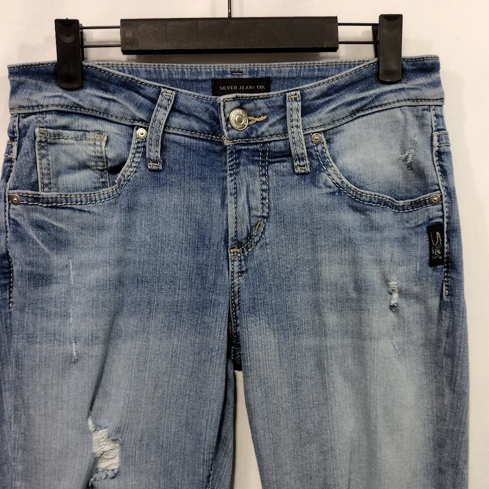 Silver Jeans Distressed Boyfriend Jeans Women's 26 Blue Boho Retro 90s Y2K Baggy - Picture 2 of 9